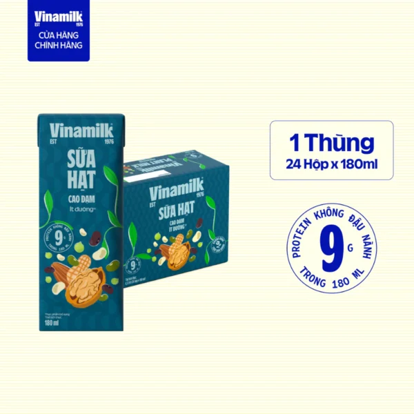 Thùng 24 hộp sữa hạt Cao Đạm ít đường Vinamilk – hộp 180ml