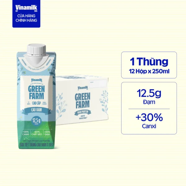 Thùng 12 hộp Sữa tươi Vinamilk Green Farm cao đạm, không lactose – hộp 250ml