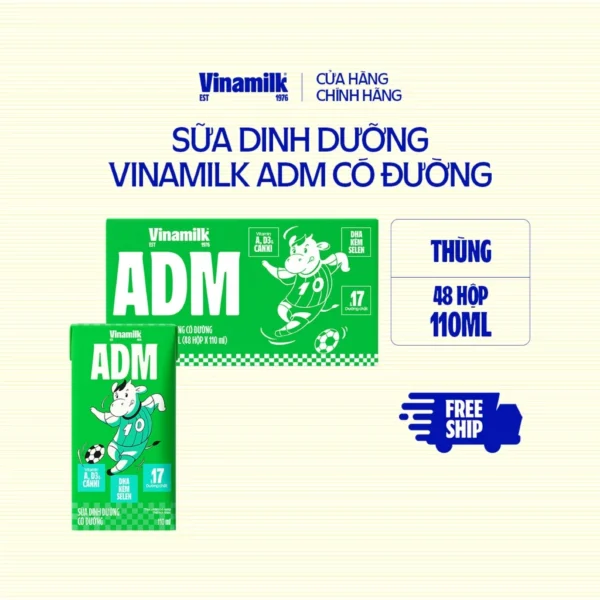 Sữa dinh dưỡng Vinamilk ADM Có Đường – Thùng 48 hộp 110ml